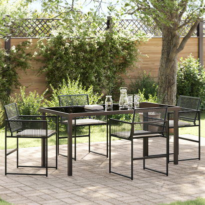 Set de dining de grădină de 5 piese cu perne Ratan poliester negru GartenMobel Dekor
