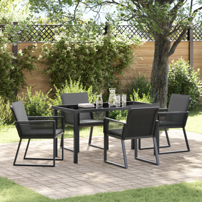 Set Dining Grădină 5 Piese cu Perne Negru Poliratan GartenMobel Dekor