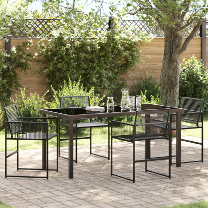 Set de Masă pentru Grădină 5 Piese Negru Rattan PE GartenMobel Dekor
