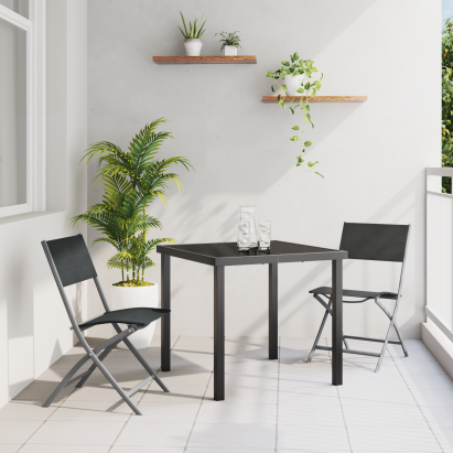 Set de dining de grădină 3 piese Negru Textilenă și Oțel GartenMobel Dekor
