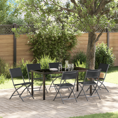 Set de Dining pentru Grădină 7 Piese Negru Textil și Oțel GartenMobel Dekor
