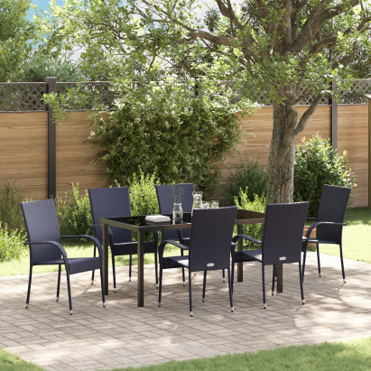 Set de dining pentru grădină 7 piese Poliratan negru GartenMobel Dekor