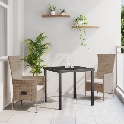 Set de Dining Pentru Grădină cu 3 Piese cu Perne Bej Poliratan GartenMobel Dekor