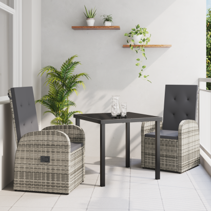 Set de Dining pentru Grădină 3 Piese cu Perne Gri din Poliratan GartenMobel Dekor