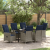 Set grădină  7 piese cu perne din ratan gri, Masă grădină  neagră 160x80x73 cm din sticlă securizată GartenMobel Dekor