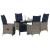 Set dining  cu 5 piese cu perne gri ratan poliester, Masă grădină  neagră 140x80x73 cm sticlă securizată GartenMobel Dekor