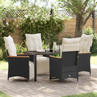 Set de masă de grădină 5 piese cu perne Ratan Poly Negru GartenMobel Dekor