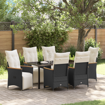 Set de Mobilier de Grădină cu Pernițe din 7 Piese Negru Ratan Polimeric GartenMobel Dekor