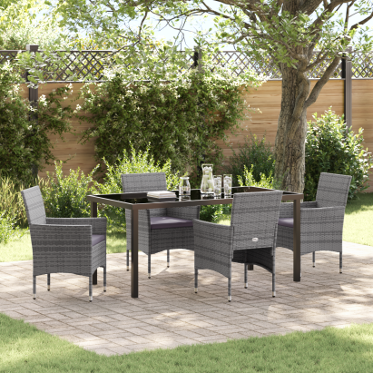 Set de dining pentru grădină 5 piese Gri Rattan Polimeric GartenMobel Dekor