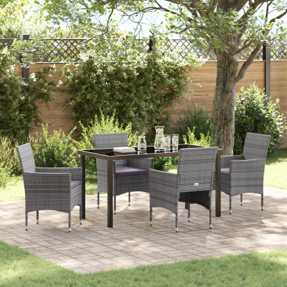 Set de Dining pentru Grădină 5 Piese Gri Ratan Polimeric GartenMobel Dekor