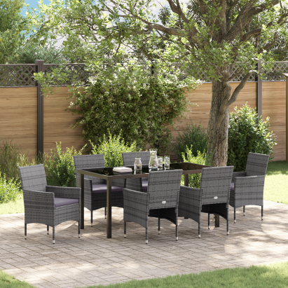 Set de Dining pentru Grădină 7 Piese Gri Ratan Polifibră GartenMobel Dekor