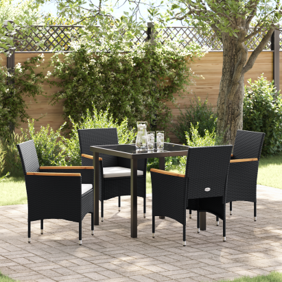 Set de dining pentru grădină 5 piese Negru Rattan Poli GartenMobel Dekor