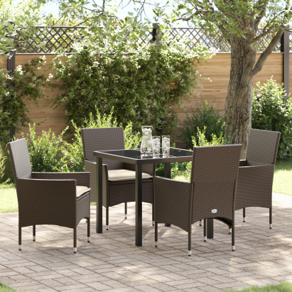 Set de dining pentru grădină cu 5 piese și perne maro poli ratan GartenMobel Dekor