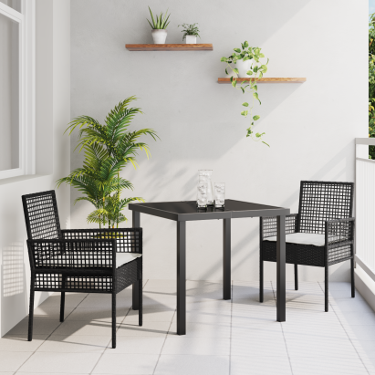 Set Dining Grădină 3 Piese cu Perne Negru Poli Ratan GartenMobel Dekor