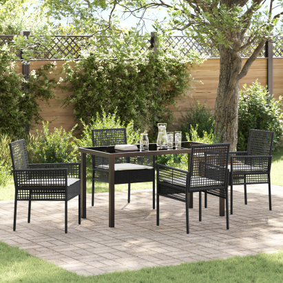 Set de Dining pentru Grădină cu Perne Poliratan Negru de 5 Piese GartenMobel Dekor