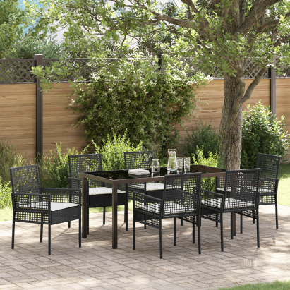 Set mese pentru grădină cu perne Poli-ratan negru GartenMobel Dekor