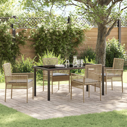 Set de Masa pentru Grădină cu Perne Bej Ratan Poly GartenMobel Dekor