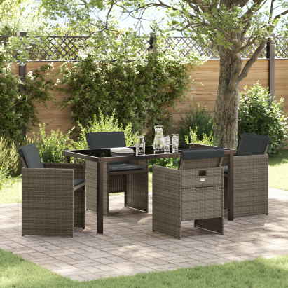 Set de dining pentru grădină 5 piese cu perne gri din rattan poliester GartenMobel Dekor