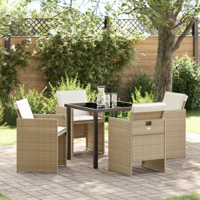 Set de dining pentru grădină 5 piese cu perne Bej Ratan Poli GartenMobel Dekor
