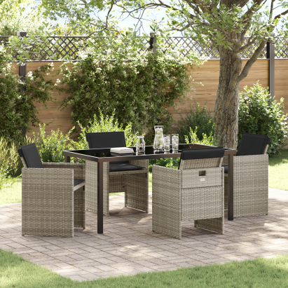 Set de Dining pentru Grădină cu 5 Piese și Perne Gri Deschis din Ratan Poliester GartenMobel Dekor