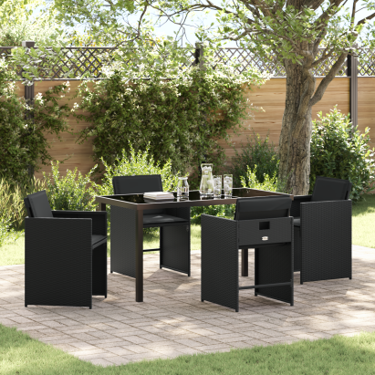 Set de dining pentru grădină de 5 piese cu perne Negru Poliratan GartenMobel Dekor