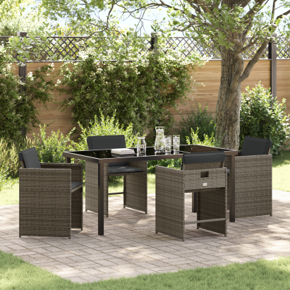 Set de dining de grădină 5 piese cu perne Gri Ratan PE GartenMobel Dekor