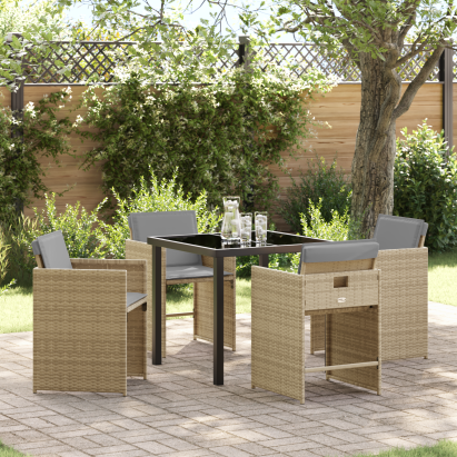 Set de dining de grădină 5 piese cu perne Bej Poliratan GartenMobel Dekor