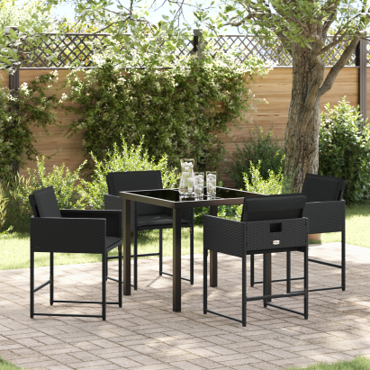 Set mese grădină 5 piese cu perne Negru din Rattan PE GartenMobel Dekor
