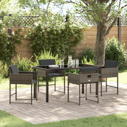 Set de Masă de Grădină cu 5 Piese cu Perne Gri Rattan PE GartenMobel Dekor