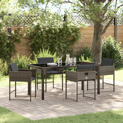Set de dining pentru grădină de 5 piese cu perne Gri Rattan Polimeric GartenMobel Dekor