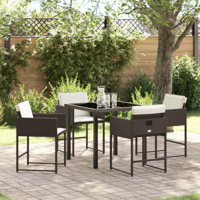 Set de dining de grădină 5 piese cu perne din rattan polimer maro GartenMobel Dekor