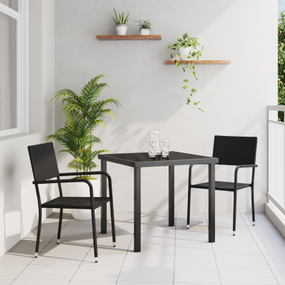 Set de dining în grădină 3 piese din rattan PE negru GartenMobel Dekor