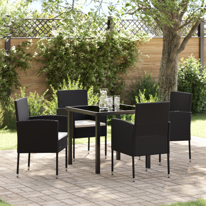 Set de dining pentru grădină cu 5 piese și perne din poliratan negru GartenMobel Dekor
