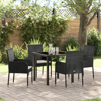 Set de 5 Piese pentru Dining în Grădină cu Pernițe Negru Ratan Poli GartenMobel Dekor
