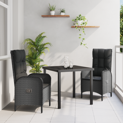 Set de Dining pentru Grădină 3 Piese Negru Ratan Poli GartenMobel Dekor