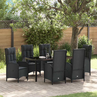 Set de dining de grădină cu 7 piese Negru Rattan polimeric GartenMobel Dekor