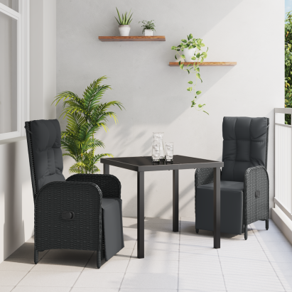 Set Dining Grădină cu Pernă Negru Rattan Poli GartenMobel Dekor