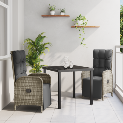 Set de dining pentru grădină , 3 piese, cu perne, gri, din ratan poli GartenMobel Dekor