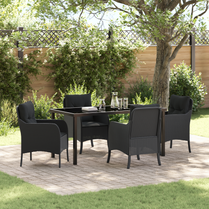 Set de Masă pentru Grădină de 5 Piese cu Perne Negre din Ratan Poli GartenMobel Dekor