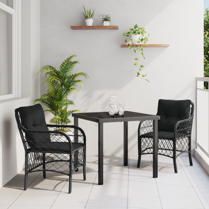 Set de Dining pentru Grădină cu 3 Piese și Perne Negru Poliratan GartenMobel Dekor