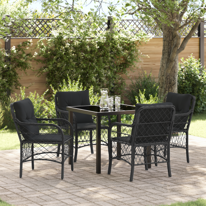 Set de dining de grădină 5 piese cu perne Negru Poliratan GartenMobel Dekor