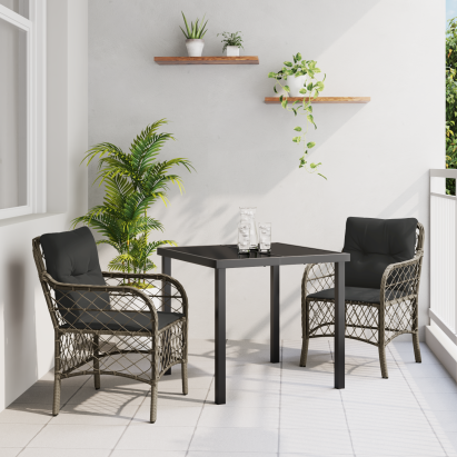 Set de Dining pentru Grădină cu Perne Gri Poliratan GartenMobel Dekor