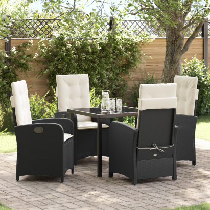 Set de dining de grădină cu 5 piese și perne de ratan negru GartenMobel Dekor
