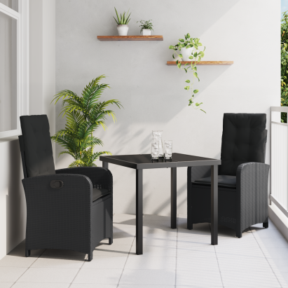Set de Masă pentru Grădină cu 3 Piese, Negru, Ratan Polimer GartenMobel Dekor