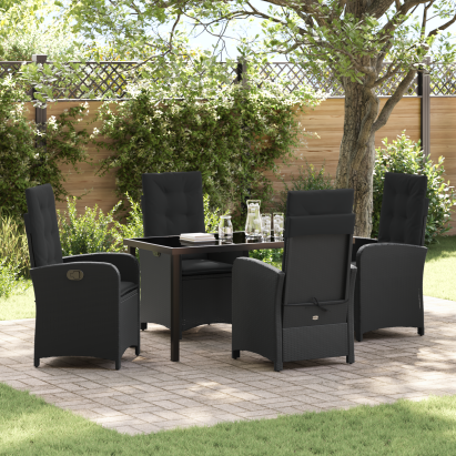 Set de dining pentru grădină cu 5 piese și perne negre din ratan sintetic GartenMobel Dekor