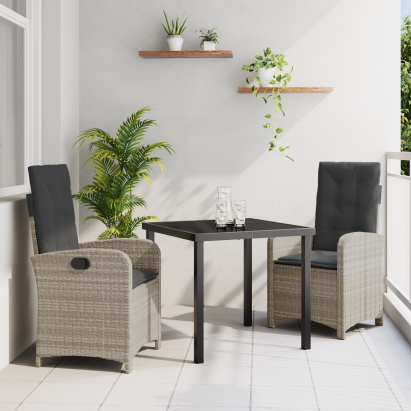 Set de Masă pentru Grădină de 3 Piese cu Perne în Ratan Poli Gri Deschis GartenMobel Dekor