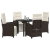 Set Masă 5 Piese Grădină cu Perne Ratan Maro, Masă Grădină  Neagră 80x80x73 cm din Sticlă Siguranță GartenMobel Dekor