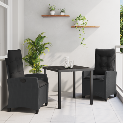 Set masă grădină 3 piese cu perne Negru Poliratan GartenMobel Dekor