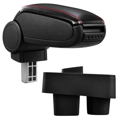 [pro.tec] Marca specifica pentru cotiera auto Škoda Roomster / Škoda Fabia II - cotiera auto - cu compartiment pentru depozitare - imitatie piele - negru, cu cusatura rosie HausGarden Leisure
