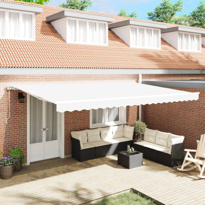 Marchiză automată retractabilă albă 500x300 cm, Țesătură de schimb pentru marchiză albă de 5x3 m GartenMobel Dekor